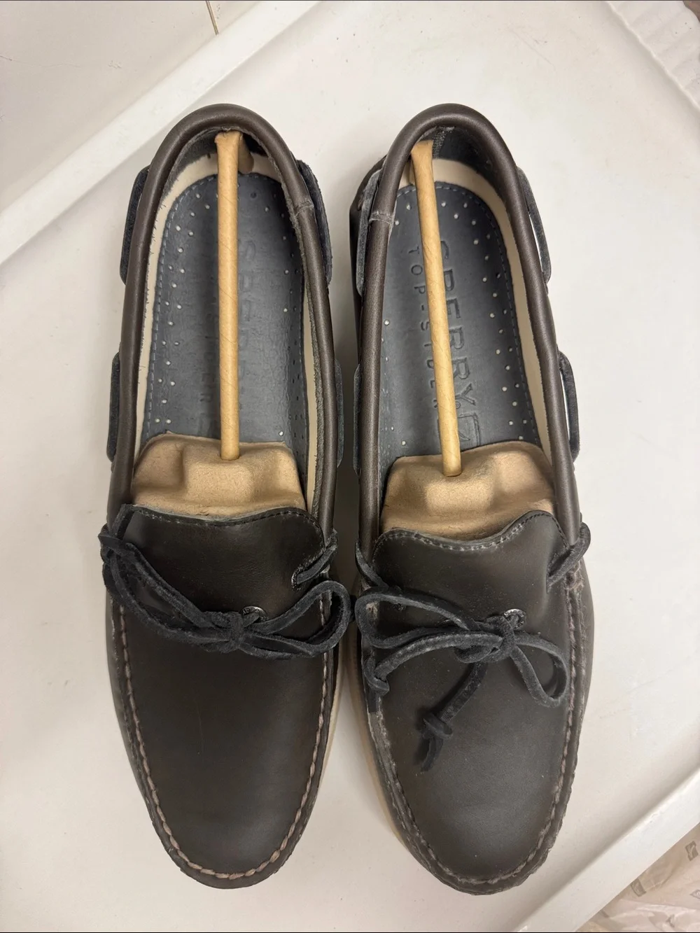 Sperry Brown Leather Moccasin Boat Shoes with Cream Sole